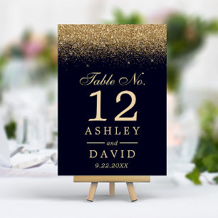 Gold Confetti Navy Blue Moderne Hochzeit Tischnummer