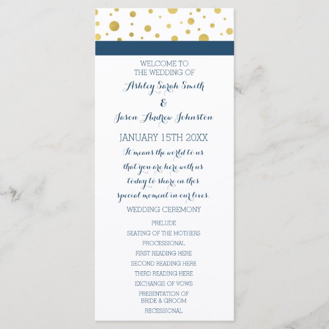 Gold Confetti Navy Blue Wedding Program Programm (Vorderseite)