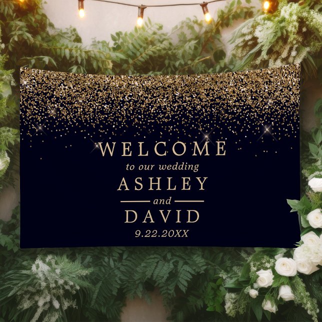 Gold Confetti Navy Blue Wedding Willkommen Banner (Von Creator hochgeladen)