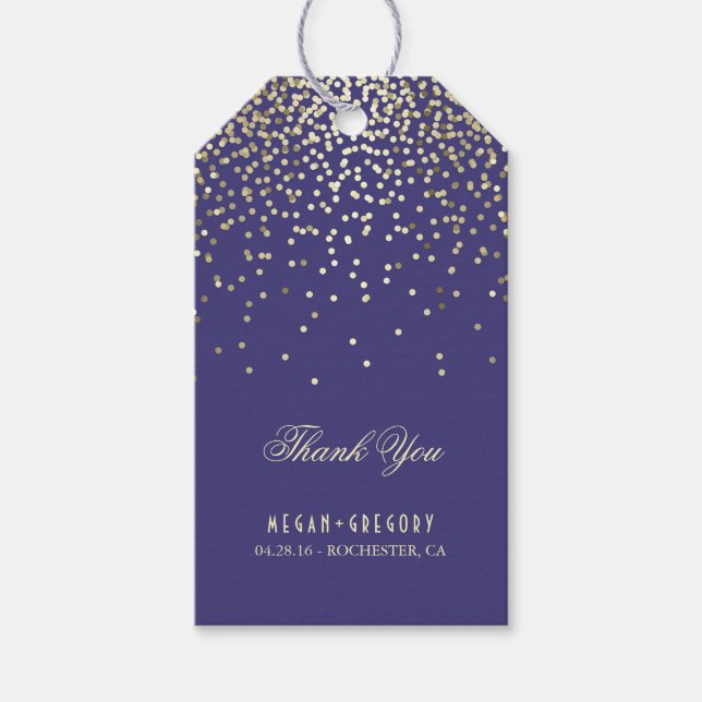 Gold Confetti Navy Hochzeit Vielen Dank Geschenkanhänger (Vorderseite)