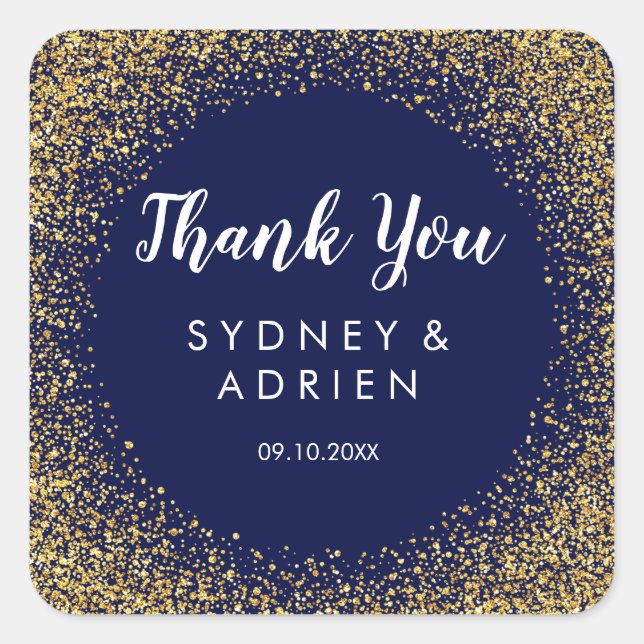 Gold Confetti | Navy Hochzeit Vielen Dank Quadratischer Aufkleber (Vorderseite)