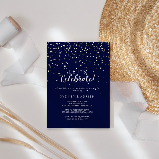 Gold Confetti|Navy Let's Celebrate Party Gold Folieneinladung (Von Creator hochgeladen)