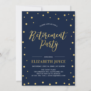 Gold Confetti & Navy   Modernes Party für die Alte Einladung