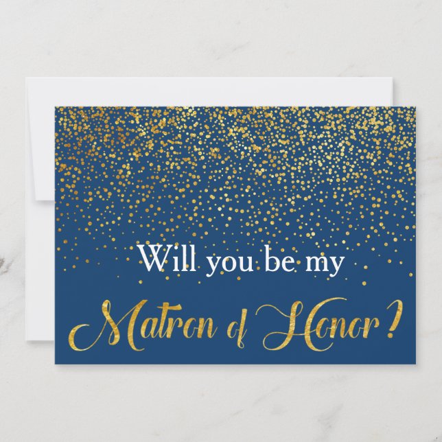 Gold Confetti Navy Werden Sie meine Ehrenmatron Einladung (Vorderseite)