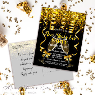 Gold Confetti Nouvel An`s Eve Party Invitation