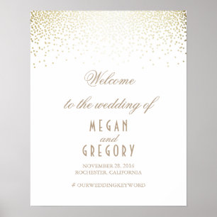 Gold Confetti Partikel White Wedding Willkommensze Poster