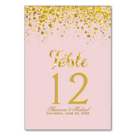 Gold Confetti | Pastellrosa Tischkarte Tischnummer