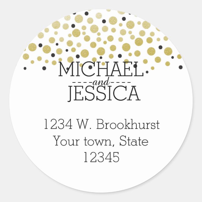 Gold Confetti Personalisierter Name und Anschrift Runder Aufkleber (Vorderseite)