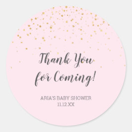 Gold Confetti Pink Baby Dusche Gefallen Runder Aufkleber