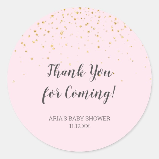 Gold Confetti Pink Baby Dusche Gefallen Runder Aufkleber (Vorderseite)