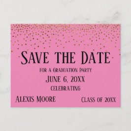 Gold Confetti Pink Graduation Party Save the Date Postkarte