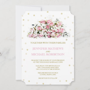Gold Confetti Pink Roses Babys Atem Einladung