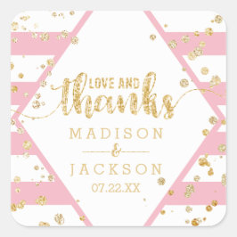 Gold Confetti & Pink Streifen Hochzeit Dank für di Quadratischer Aufkleber