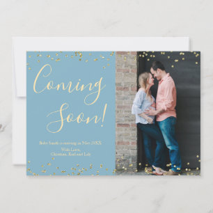 Gold Confetti Pregnancy Announcement Card auf Blue Ankündigung