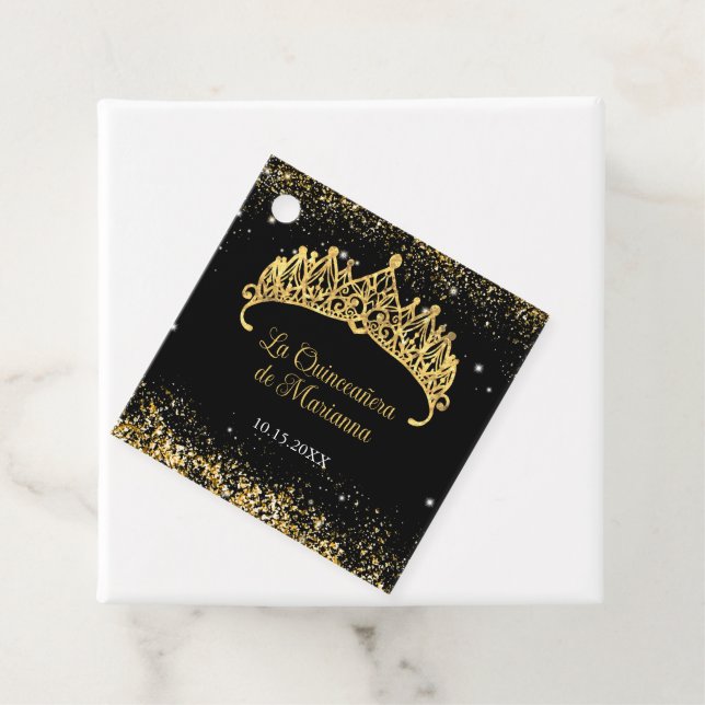 Gold Confetti Quinceanera Tiara Geschenkanhänger (Beispiel)