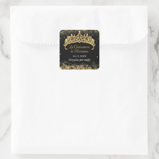 Gold Confetti Quinceanera Tiara Quadratischer Aufkleber (Tasche)