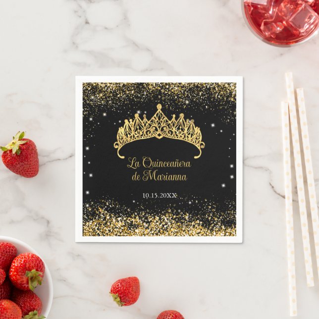 Gold Confetti Quinceanera Tiara Serviette (Beispiel)