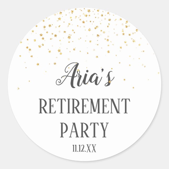 Gold Confetti Rentirement Party Umschlag Aufkleber (Vorderseite)