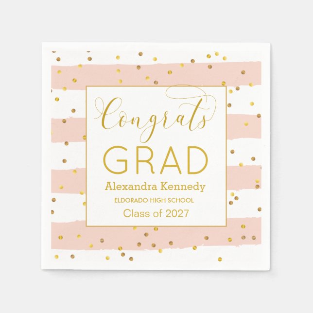Gold Confetti Rosa Streifen Abschluss Papier Napki Serviette (Vorderseite)