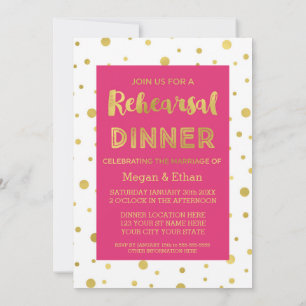 Gold Confetti Rosa Weißes Probe Abendessen Party Einladung