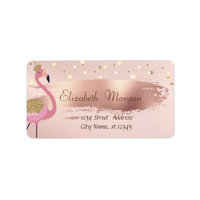 Gold Confetti, Rose Gold Pinselstriche Rosa Flamin Adressaufkleber (Vorne)