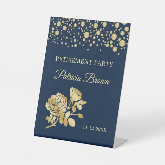 Gold Confetti Rose Rente Party Sockelschild (Vorderseite)