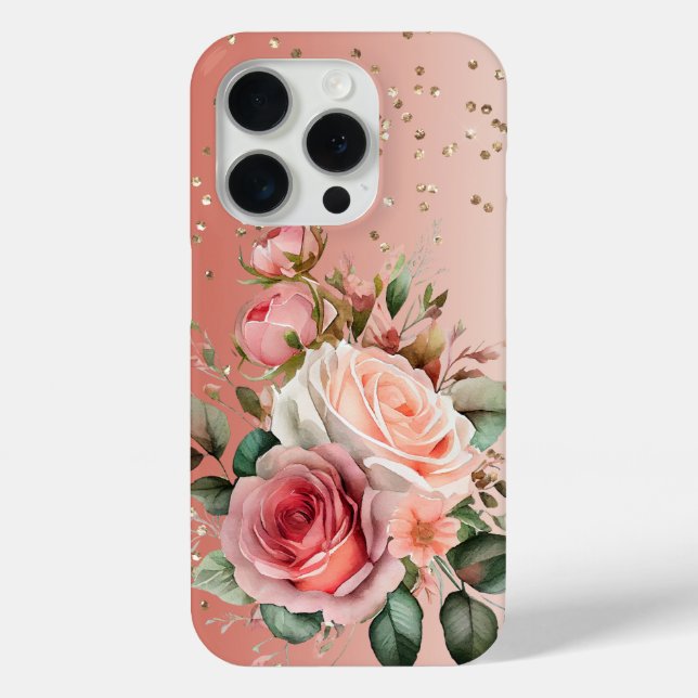 Gold Confetti Roses Roses Floral Case-Mate iPhone Hülle (Rückseite)