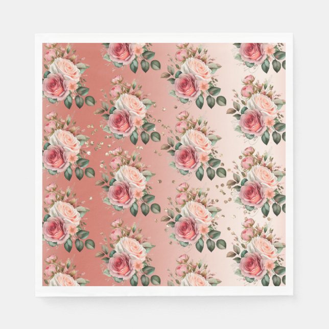 Gold Confetti Roses Roses Floral Serviette (Vorderseite)