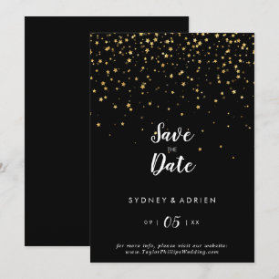 Gold Confetti   Schwarze Hochzeit Datum speichern Save The Date