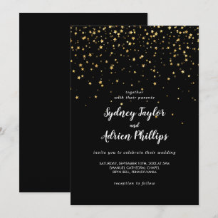 Gold Confetti   Schwarze Lässige Hochzeitseinladun Einladung