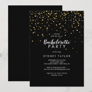 Gold Confetti Schwarzer Junggeselinnen-Abschied Einladung