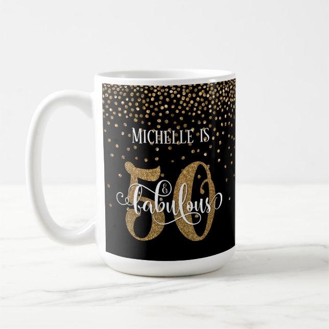 Gold Confetti Script 50 & Fabulous Over Black Kaffeetasse (Links)