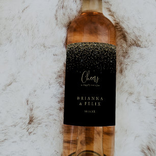 Gold Confetti Script Chevaux Mariage Étiquettes de