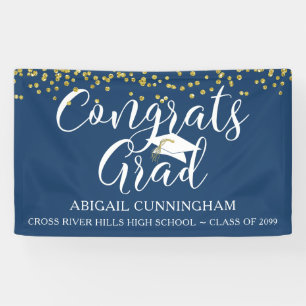 Gold Confetti Script GLÜCKWUNSCH GRAD Blue Banner