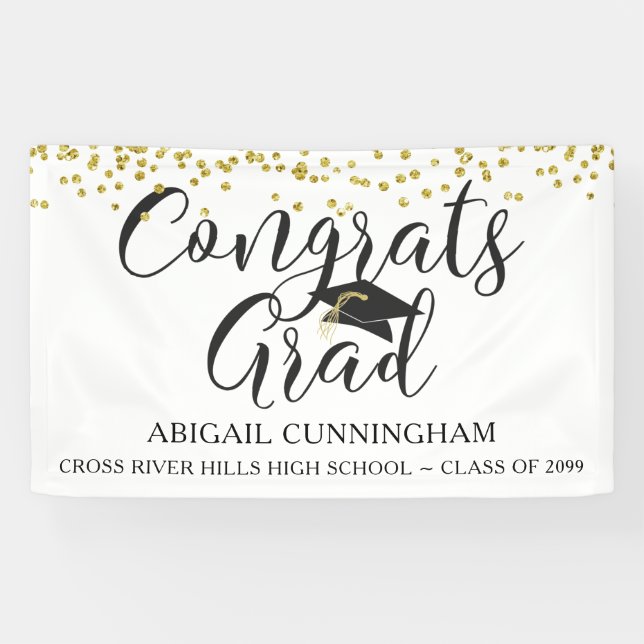 Gold Confetti Script GLÜCKWUNSCH GRAD White Banner (Horizontal)