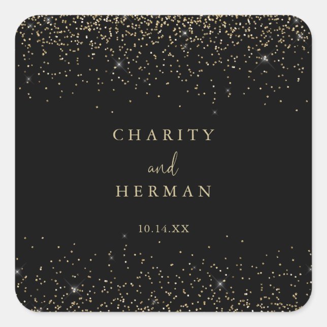 Gold Confetti Script Wedding Umschlag Aufkleber (Vorderseite)