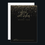Gold Confetti Script Wedding Well wünscht Hinweiskarte<br><div class="desc">Diese goldene Konfetti Hochzeit auch Wünsche Ratschlag Karte ist perfekt für eine rustikale Hochzeit. Das schlichte und elegante Design besticht durch glänzende Goldkonfetti in Verbindung mit einer stilvollen Schrift-Typografie. Diese Karten sind ideal für Hochzeiten, Brautparty, Babydusche, Graduiertenfest u.v.m. Personalisieren Sie die Karten mit den Namen der Braut und Bräutigam, den...</div>