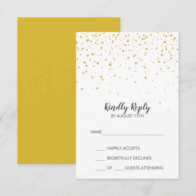 Gold Confetti Simple Wedding RSVP Card (Vorne/Hinten)