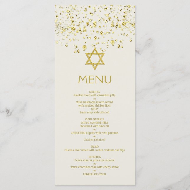 Gold confetti, Star of David Carte de menu Bat mit (Devant)