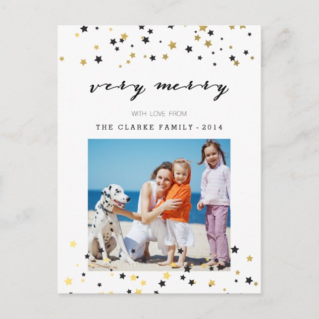 Gold Confetti Stars | Holiday Foto Postkarte (Vorderseite)
