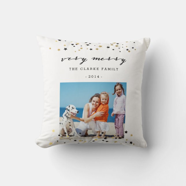 Gold Confetti Stars | Holiday Foto Throw Kissen (Vorderseite)