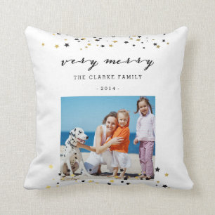 Gold Confetti Stars   Holiday Foto Throw Kissen
