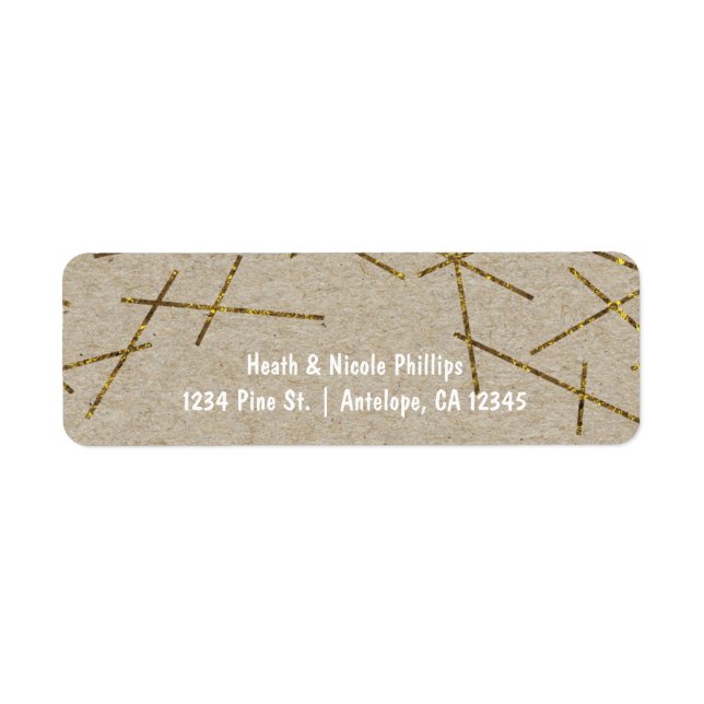 Gold Confetti Sticks Rustic Holiday Address Labels (Vorne)