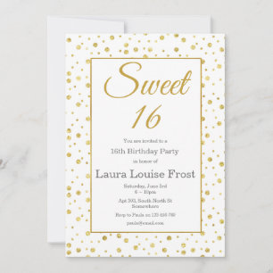 Gold Confetti Sweet 16 Geburtstag Einladung