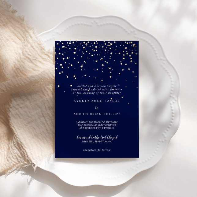 Gold Confetti|Traditionelle Hochzeit der Marine Folieneinladung (Von Creator hochgeladen)