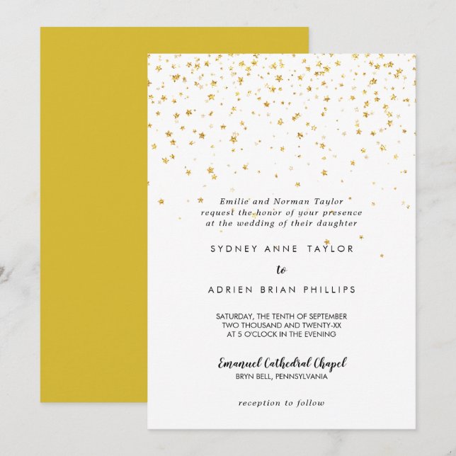 Gold Confetti Traditionelle Hochzeitseinladung Einladung (Vorne/Hinten)