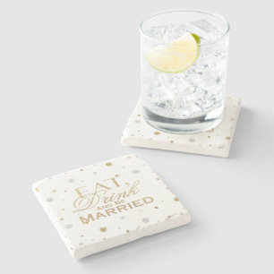 Gold Confetti trinken und Verheiratet sein Steinuntersetzer