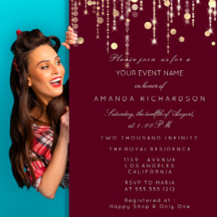 Gold Confetti Tropfen Birthday Bridal Burgundy Mar Einladung