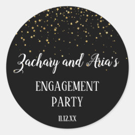 Gold Confetti über Black Engagement Party Envelope Runder Aufkleber