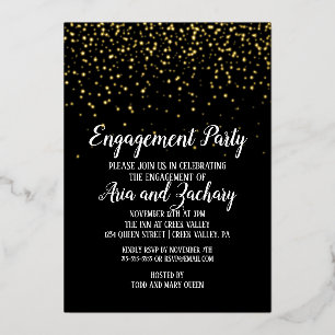 Gold Confetti über Black Engagement Party Gold Folieneinladung